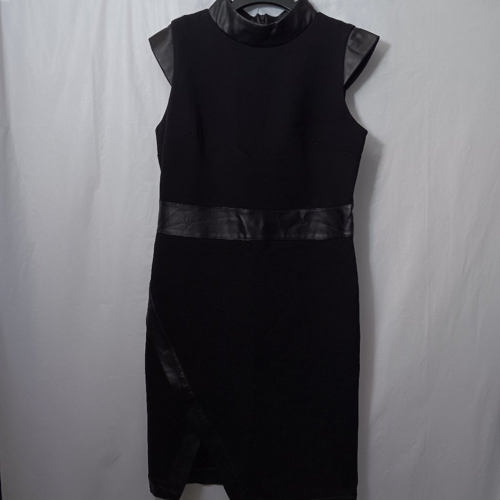 LISA RINNA COLLECTION SLEEVELESS FAUX LEATHER TRIM BLACK DRESS SIZE 12